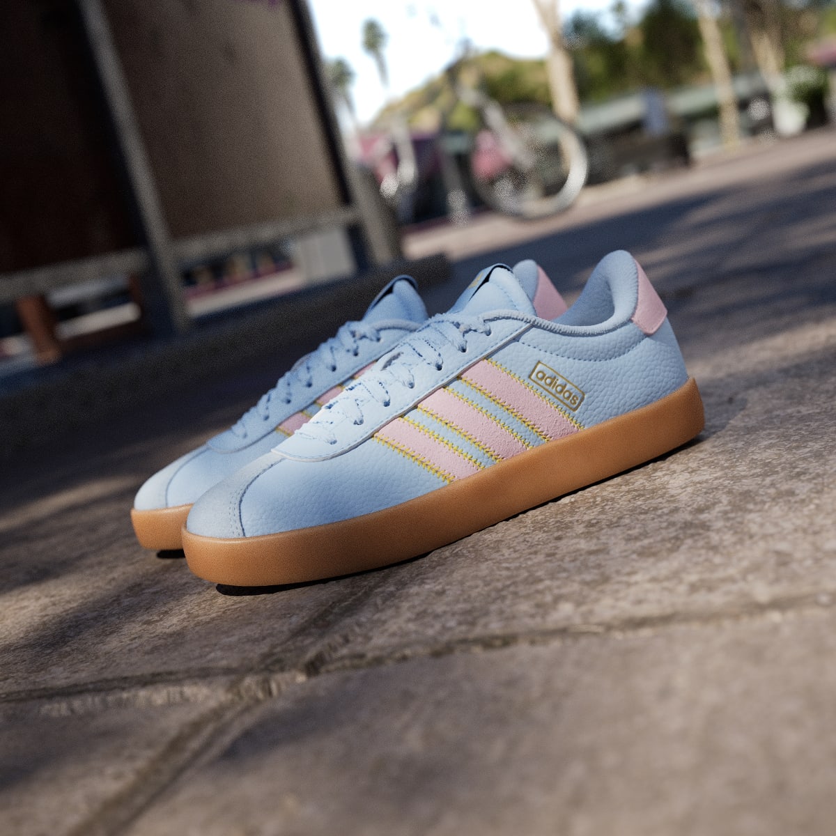 adidas Women's VL Court 3.0 Shoes - Clear Sky / Clear Pink / Gold Metallic