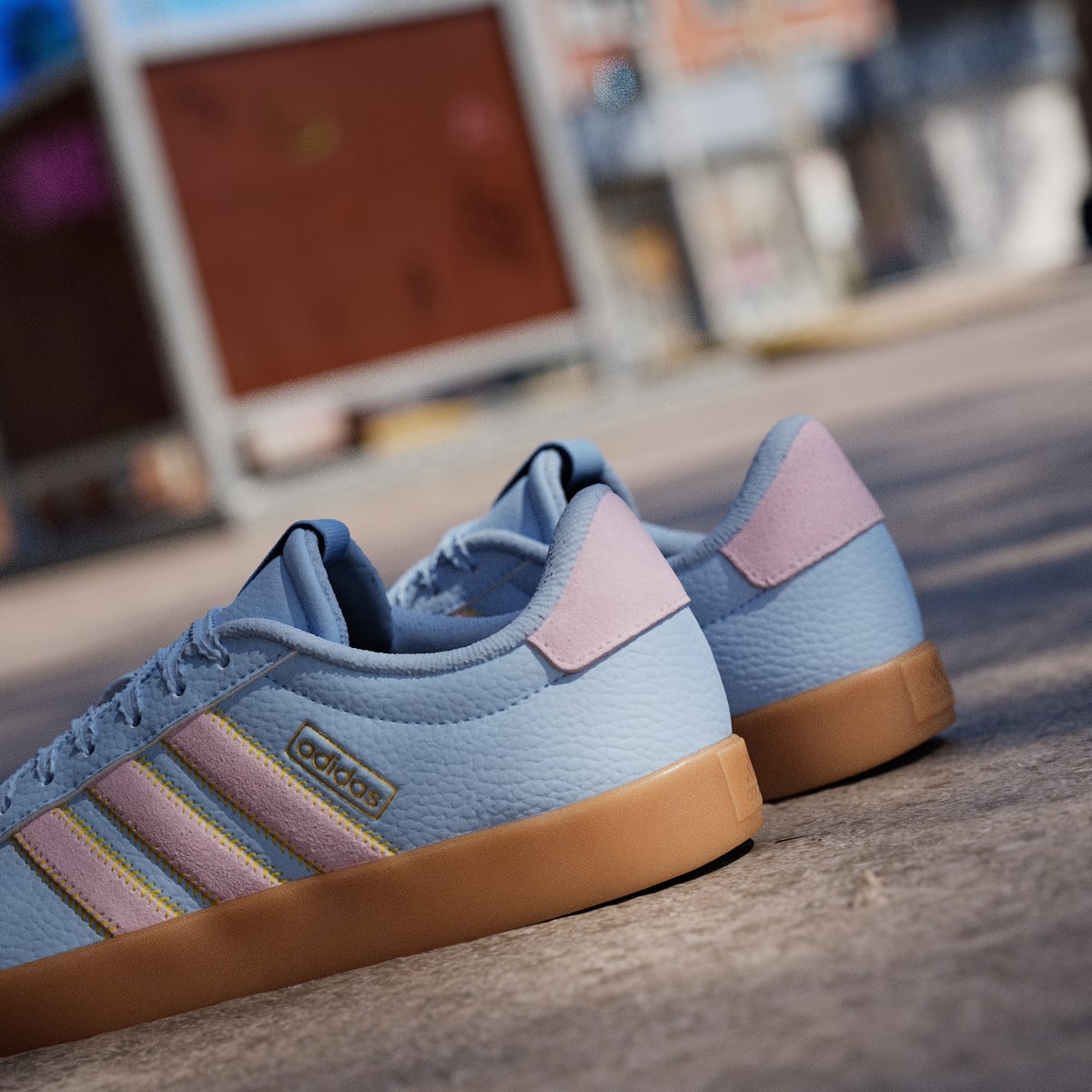 adidas Women's VL Court 3.0 Shoes - Clear Sky / Clear Pink / Gold Metallic