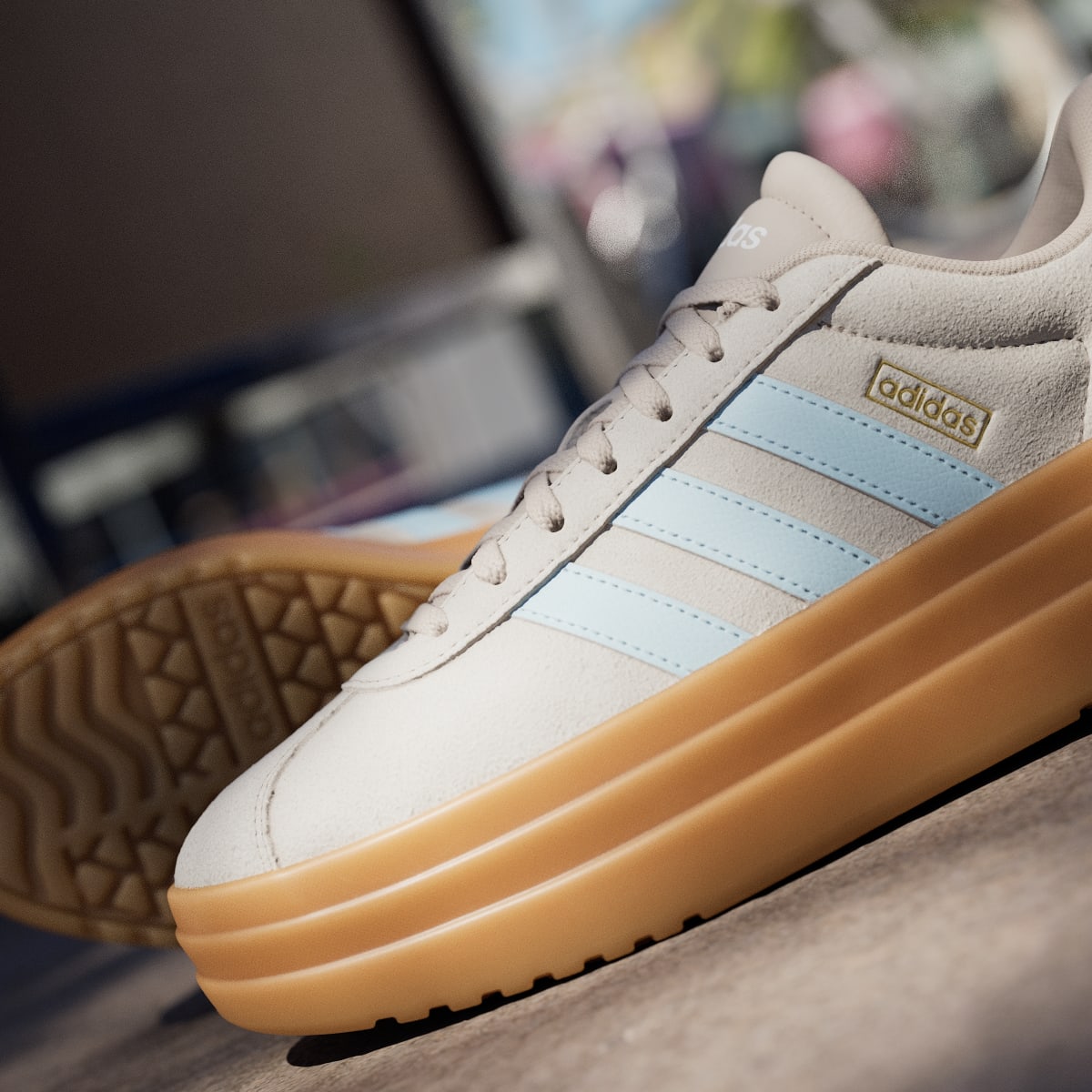 adidas Women's VL Court Bold Shoes - Wonder Beige / Ice Blue / Gold Metallic
