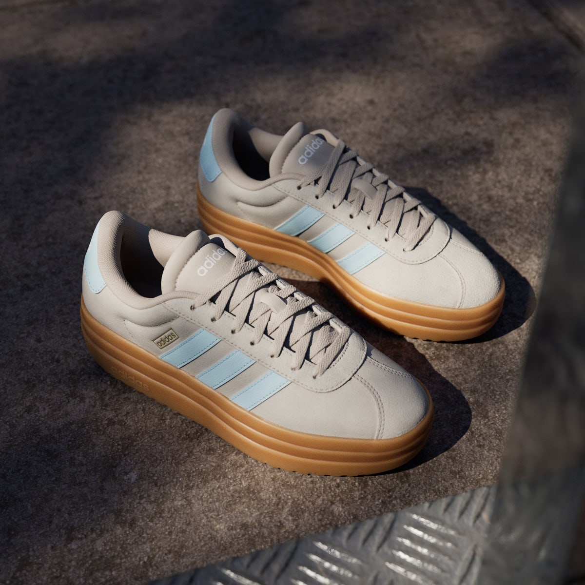 adidas Women's VL Court Bold Shoes - Wonder Beige / Ice Blue / Gold Metallic