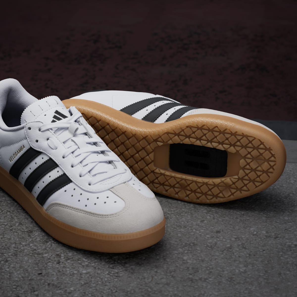 adidas Men's Velosamba Leather Shoes - Cloud White / Core Black / Gold Metallic