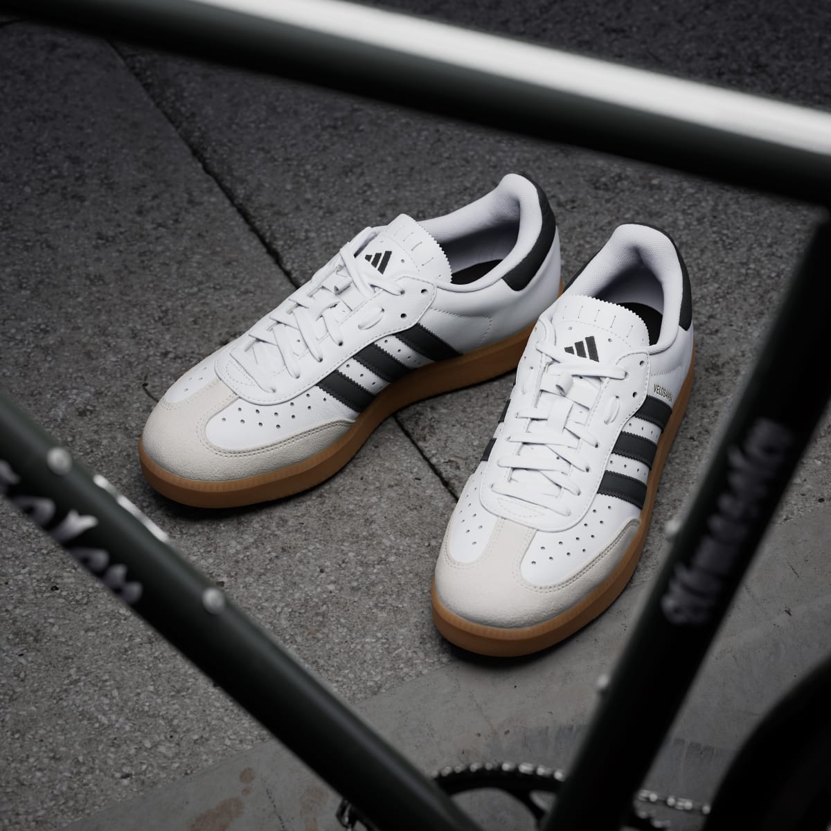 adidas Men's Velosamba Leather Shoes - Cloud White / Core Black / Gold Metallic